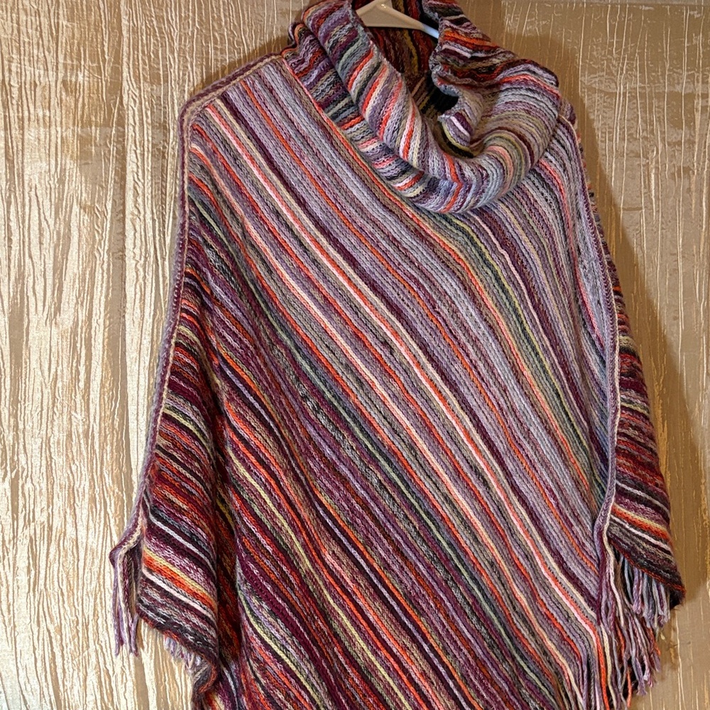 Striped Multicolor Knit Poncho